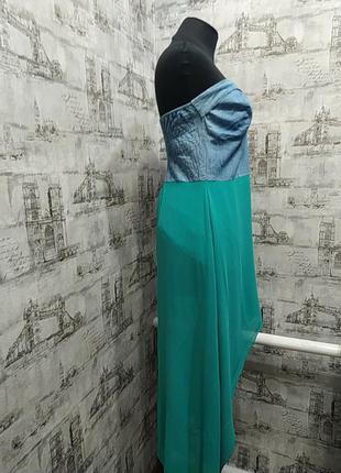 Платье без бретелей джинсовый корсет и шифон юбка берюза голубая зеленая2 фото
