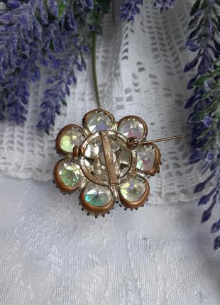 Брошь цветок аврора бореалис чехословакия круглая объемная многослойная кристаллы винтаж северное сияние3 фото
