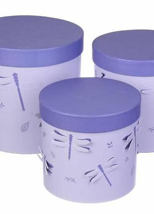 Набір круглих подарункових коробок "стрекоза" блакитних (комплект 3 шт)