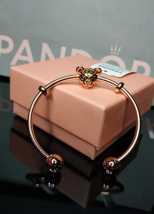 Набор браслет и шарм пандора серебро 925 проба цирконий ale пломба бирка бенгл розовое...