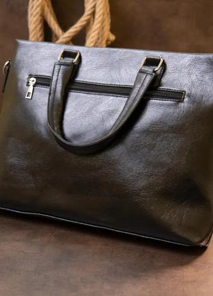 Ділова сумка чорна з шкірозамінника2 фото