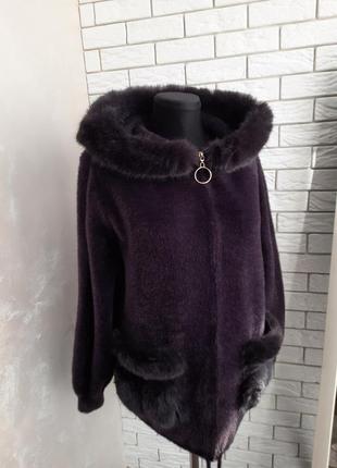 Куртка,пальто з хутром,кишенями і капюшоном, альпака.2 фото