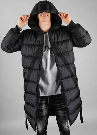 Пуховик куртка мужская удлиненная теплая черная / пуховік курточка чоловіча подовжена чорна9 фото