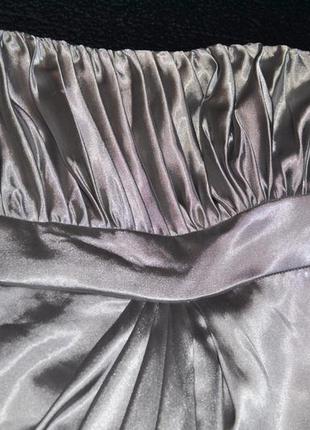Стальное вечернее платье, серебряное длинное нарядное платье с бантом8 фото