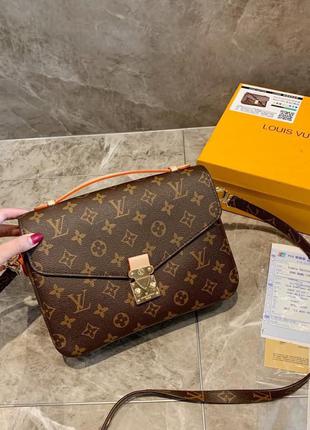 Стильна жіноча шкіряна сумочка в стилі louis vuitton pochette metis коричневий