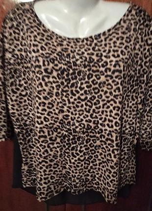 Трикотажна леопардова кофта лонгслив з прозорою спинкою розміру плюс сайз на 54-56 укр