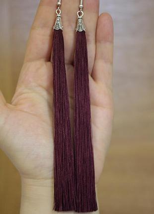 Серьги серёжки кисти кисточки длинные марсала