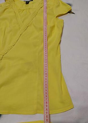 Желтая блуза с коротким  рукавом на запах с поясом7 фото