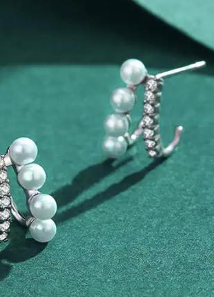 Серебряные серьги сережки срібло с жемчугом кульчики сережки