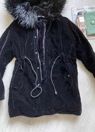 Бархатная чёрная куртка парка asos3 фото