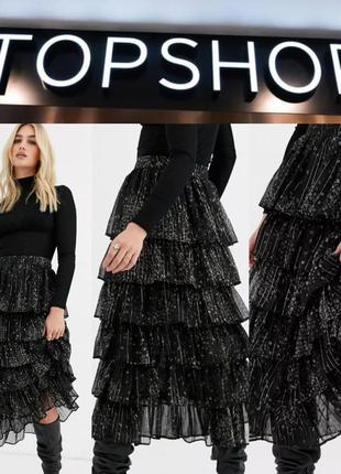 Ярусна спідниця міді з квітковим принтом topshop p.36 індія1 фото