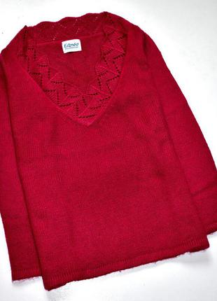 Edmee франция теплый  свитер с ажурной горловиной цвета фуксии6 фото