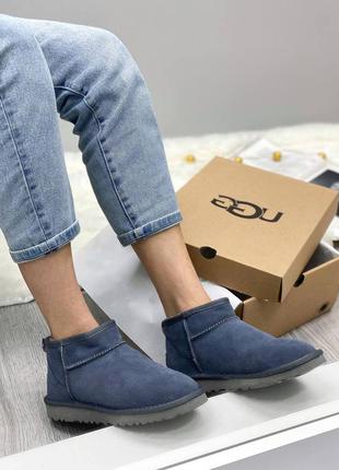 Качественные замшевые угги ультра мини синие ugg ultra mini shade8 фото