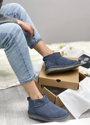 Качественные замшевые угги ультра мини синие ugg ultra mini shade9 фото