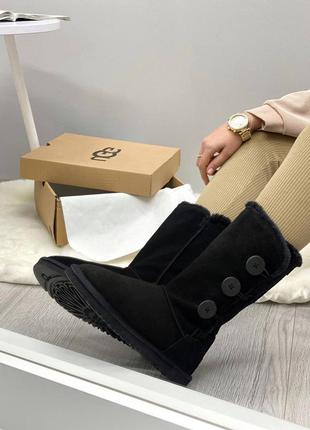 Высокие зимние угги с пуговицей черные ugg bailey button triplet ii high black10 фото