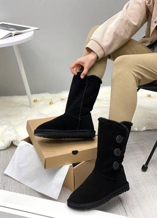 Високі зимові уггі з гудзиком чорні ugg bailey button triplet ii black high5 фото