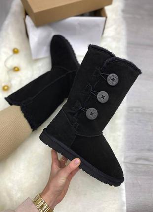 Высокие зимние угги с пуговицей черные ugg bailey button triplet ii high black2 фото