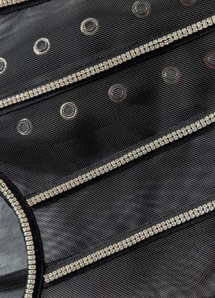 Черный корсет со стразами на шнуровке, корсаж6 фото