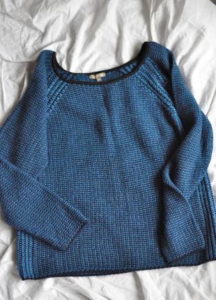 Тёплый вязаный свитер крупная вязка синий свитер реглан зимовий светр синій реглан4 фото