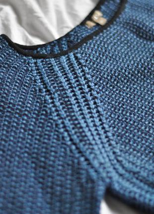 Тёплый вязаный свитер крупная вязка синий свитер реглан зимовий светр синій реглан9 фото