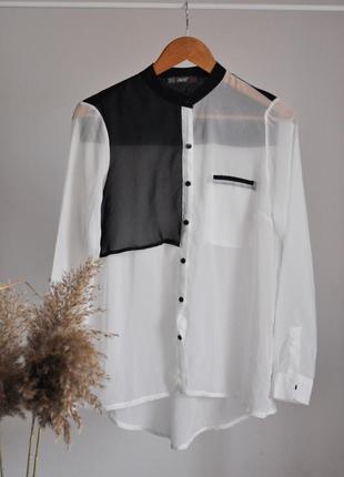 Стильна шифонова блузка комір стійка подовжена подовжена блуза1 фото