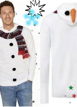 Новогодний рождественский свитер джемпер полувер снеговик 3d