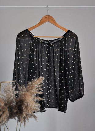 Широкая блузка оверсайз укорочённая блузка в горошек напівпрозора блузка оверсайз вкорочена1 фото