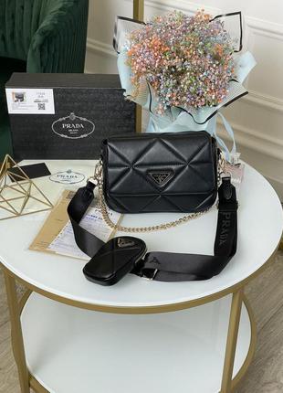 Трендовая женская кожаная сумочка в стиле prada system чёрная