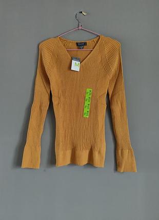 Лонгслив кофта в рубчик с v  вырезом оранжевый цвет