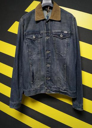 Джинсова куртка з коміром вельветовым