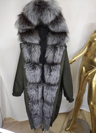 Жіноча парка куртка з натуральним хутром чорнобурки с 44 по 58