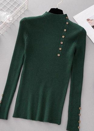 Зелёный базовый гольфик в рубчик с пуговицами