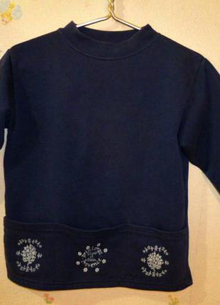 Брендовая коттоновая тепленькая кофточка на махровке с кармашками рост 110см