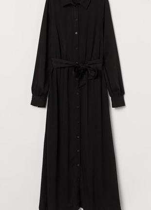 Чёрное вечернее платье в пол с поясом на завязке и карманами h&m7 фото