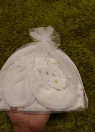 Набір шапочка, пінетки, царапки для 0-3 місяці