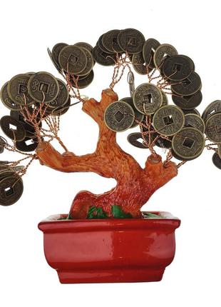 Денежное дерево богатства с монетами 16 см коричневое (c3753)