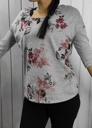 Джемпер серый в цветочный принт футболка с открытой спинкой серая кофта matalan7 фото