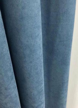 Порт'єрна тканина для штор канвас (мікровелюр) димчасто-блакитного кольору2 фото