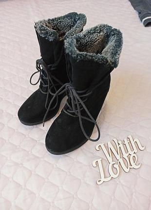 Теплі зимові жіночі чоботи замшеві черевики 36 розмір