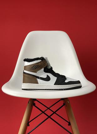 Кроссовки nike air jordan 1 retro brown black (мех).