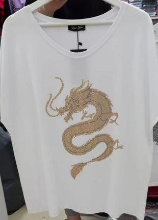 Шикарная туника,футболка,кофточка ,принт дракон в камни сваровски,размер хл.1 фото