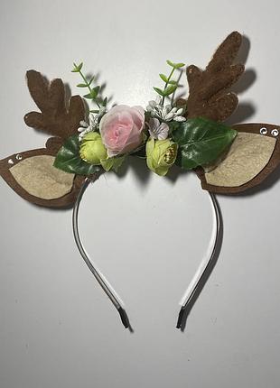 Обруч «ріжки оленя» з квітами — святковий аксесуар для вашої дитини