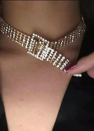 Чокер вечерний золото ремешок ожерелье колье1 фото