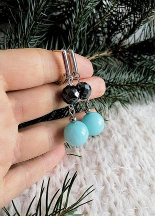 Серьги с голубым кварцем и ограненным гематитом 😍 серьги праздничные шарики к вышиванке украинские традиционные