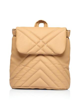 Стеганный бежевый рюкзак-сумка-трансформер топ для девушек, которые ценят стиль и удобство3 фото