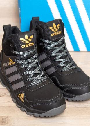 Мужские зимние кожаные ботинки adidas terrex black6 фото