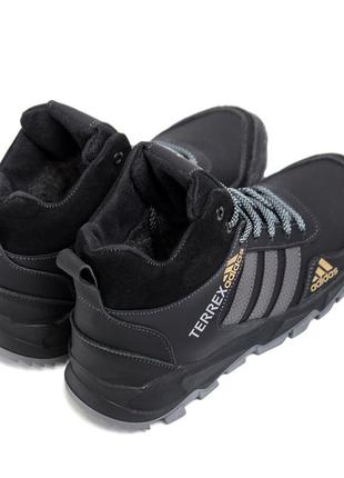 Мужские зимние кожаные ботинки adidas terrex black9 фото