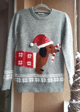 Супер стильный новогодний свитер с пайетками3 фото