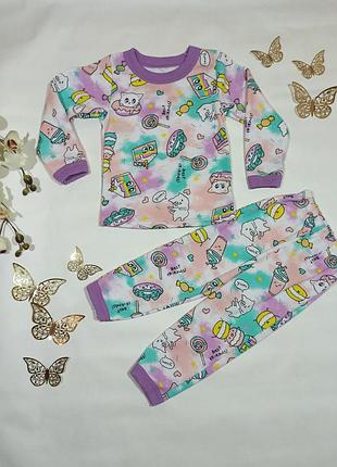 Пижама с начесом на девочку, теплая, хлопковая.