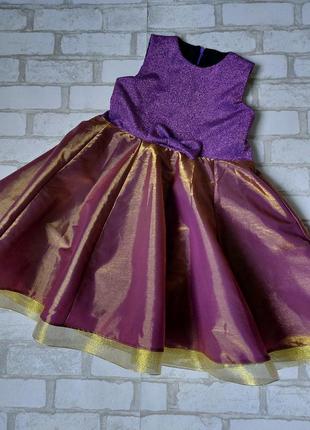 Нарядное фиолетовое блестящее золотое платье2 фото